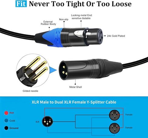 1/4" to XLR Cable,Heavy Duty Nylon Braided,Gold Plated Plug,Balanced 1/4" TRS to XLR Female Patch Cable, Quarter Inch 6.35mm to 3pin XLR Female Microphone Cable, for Speaker,Mixer-10ft(3M) in Kuwait