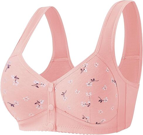 Women's Floral Print Bralette, Cotton Blend, Button Front Closure, Comfortable Wireless Support，Wide Strap Bras for Women in Saudi Arabia