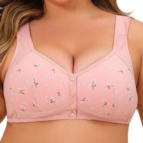 Women's Floral Print Bralette, Cotton Blend, Button Front Closure, Comfortable Wireless Support，Wide Strap Bras for Women in Saudi Arabia