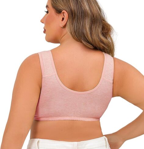 Women's Floral Print Bralette, Cotton Blend, Button Front Closure, Comfortable Wireless Support，Wide Strap Bras for Women in Saudi Arabia