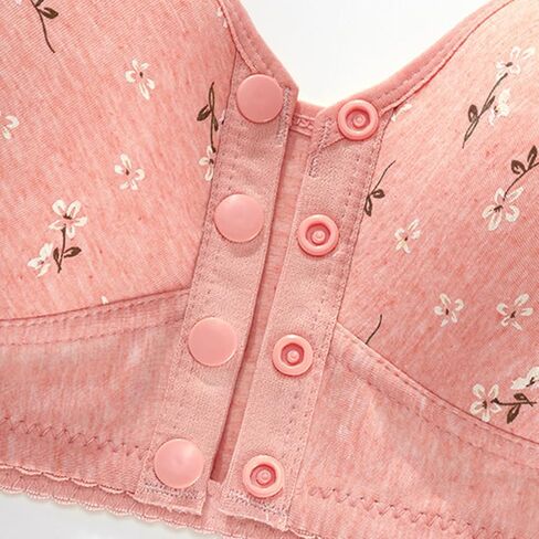 Women's Floral Print Bralette, Cotton Blend, Button Front Closure, Comfortable Wireless Support，Wide Strap Bras for Women in Saudi Arabia
