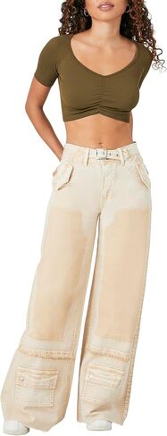 Forever 21 Women's Acid Wash Belted Jeans in Saudi Arabia