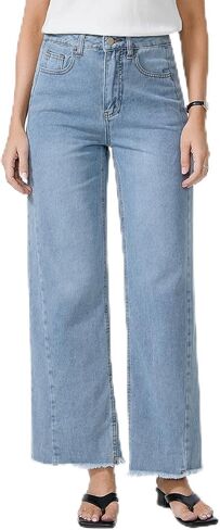 MARIASHA Women's High Waisted Wide Leg Jeans Raw Hem Zimbaplatinum Denim Relaxed Fit in Saudi Arabia