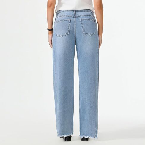 MARIASHA Women's High Waisted Wide Leg Jeans Raw Hem Zimbaplatinum Denim Relaxed Fit in Saudi Arabia