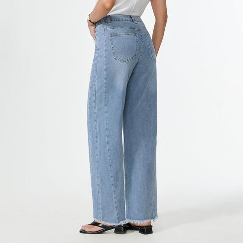 MARIASHA Women's High Waisted Wide Leg Jeans Raw Hem Zimbaplatinum Denim Relaxed Fit in Saudi Arabia