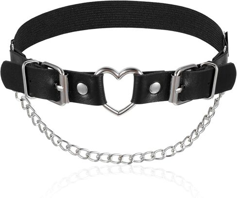 Black Leg Garters for Thigh, Gothic Heart Punk Style for Women, Adjustable Leather Thigh Garter Belt with Chains, Heart Elastic Thighs Garter for Party Prom in Saudi Arabia