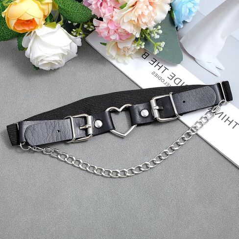 Black Leg Garters for Thigh, Gothic Heart Punk Style for Women, Adjustable Leather Thigh Garter Belt with Chains, Heart Elastic Thighs Garter for Party Prom in Saudi Arabia
