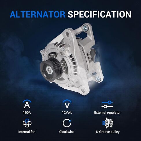 Autoround 56028697AL Alternator Fit for 2009-2010 Dodge Ram 1500, 2009 Dodge Ram 2500, 2011-2014 Ram 1500, 2011-2018 Ram 2500/3500, V8 5.7L, 12V 160A 6-Groove Pulley CW, Replace# 11299 56028697AP in Saudi Arabia