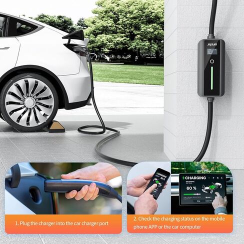 Alxum Level 2 Tesla Charger - 16A 240V Tesla Home Charger NEMA 6-20P with 16.4ft Electric car Charger for All Tesla Models Y/3/S/X Cybertruck Support One-Click Opening Function in Kuwait