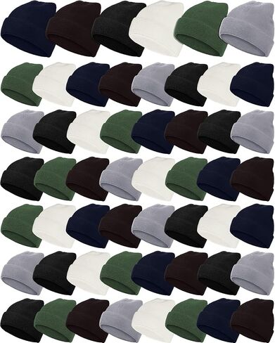 Jecery 48 Pcs Kids Beanie Hat Bulk Knitted Cold Weather Beanie Multicolored Cap Girls Boys' Hats for Homeless Kids Gift for Christmas, 6-10 Years in Kuwait