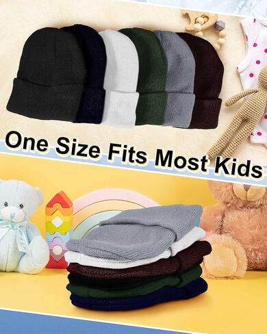Jecery 48 Pcs Kids Beanie Hat Bulk Knitted Cold Weather Beanie Multicolored Cap Girls Boys' Hats for Homeless Kids Gift for Christmas, 6-10 Years in Kuwait