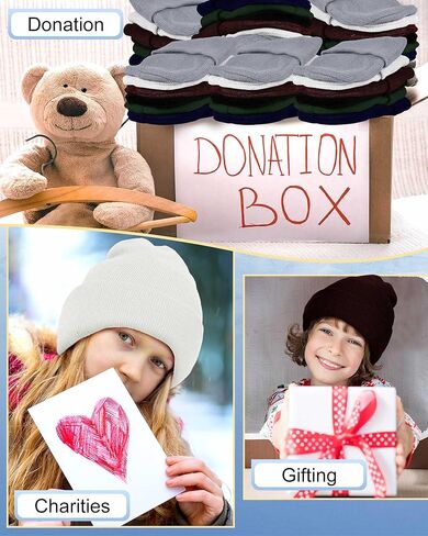 Jecery 48 Pcs Kids Beanie Hat Bulk Knitted Cold Weather Beanie Multicolored Cap Girls Boys' Hats for Homeless Kids Gift for Christmas, 6-10 Years in Kuwait