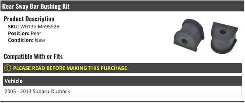 Rear Sway Bar Bushing Kit - Compatible with 2005-2013 Subaru Outback in Saudi Arabia
