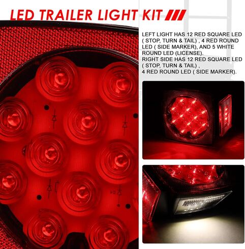 Auto Dynasty 2PCS 12V Submersible Square Led Trailer Light, Red LED Stop Turn Tail License Brake Running Light Lamp for Trailers Under 80" Boat Trailer Marine Camper RV Snowmobile, IP68 Waterproof in Saudi Arabia