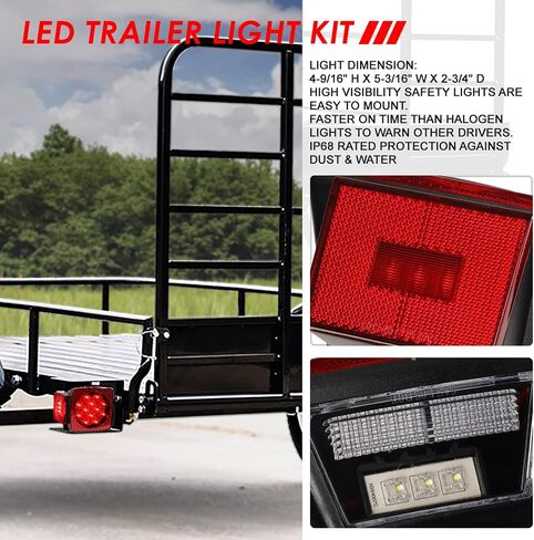 Auto Dynasty 2PCS 12V Submersible Square Led Trailer Light, Red LED Stop Turn Tail License Brake Running Light Lamp for Trailers Under 80" Boat Trailer Marine Camper RV Snowmobile, IP68 Waterproof in Saudi Arabia