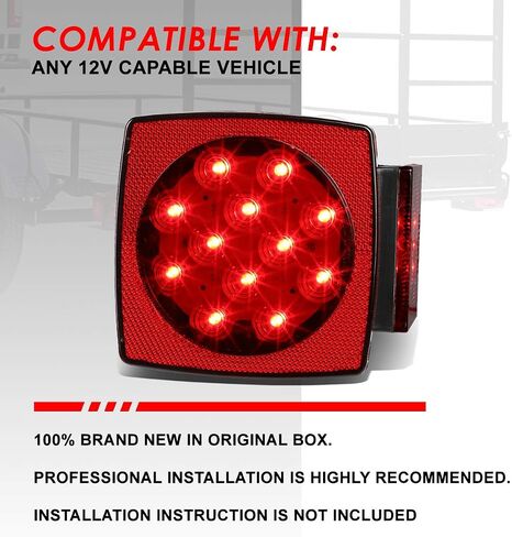 Auto Dynasty 2PCS 12V Submersible Square Led Trailer Light, Red LED Stop Turn Tail License Brake Running Light Lamp for Trailers Under 80" Boat Trailer Marine Camper RV Snowmobile, IP68 Waterproof in Saudi Arabia