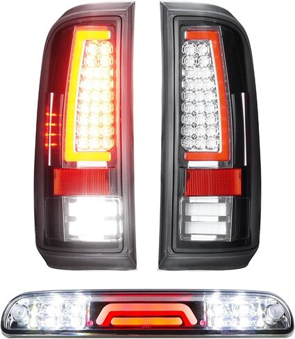 مصابيح خلفية LED + مصباح شحن الفرامل الثالث لسيارة Ford F250 F350 F450 F550 Super Duty 2008-2016 (نموذج سرير Fleetside)، مجموعة الضوء الخلفي للتركيب العالي، عدسة شفافة لغطاء الكروم in Saudi Arabia