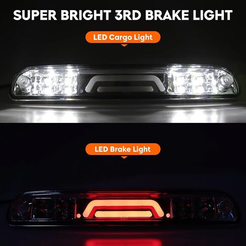 مصابيح خلفية LED + مصباح شحن الفرامل الثالث لسيارة Ford F250 F350 F450 F550 Super Duty 2008-2016 (نموذج سرير Fleetside)، مجموعة الضوء الخلفي للتركيب العالي، عدسة شفافة لغطاء الكروم in Saudi Arabia