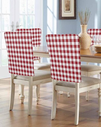 4pcs Chair Back Covers, Red White Buffalo Plaid Dining Back Chair Slipcovers, Removable Washable Decoration Chair Covers for Kitchen Hotel Restaurant Party in Saudi Arabia