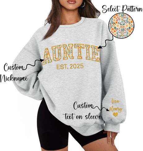 Custom Embroidered Sweatshirt with Floral Applique,Personalized Text on Sleeve Mama,Mimi,Besties Sweatshirt in Saudi Arabia