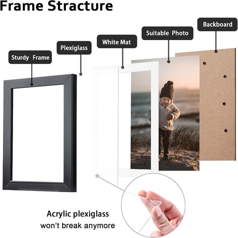 KINLINK 8x10 Picture Frame Set of 9, Wooden 10x8 Photo Frames with Plexiglass for 5x7 Pictures with Mat or 8x10 Without Mat, Art Collage for Wall Gallery and Tabletop Display, 8 x 10 Frame Black in Kuwait