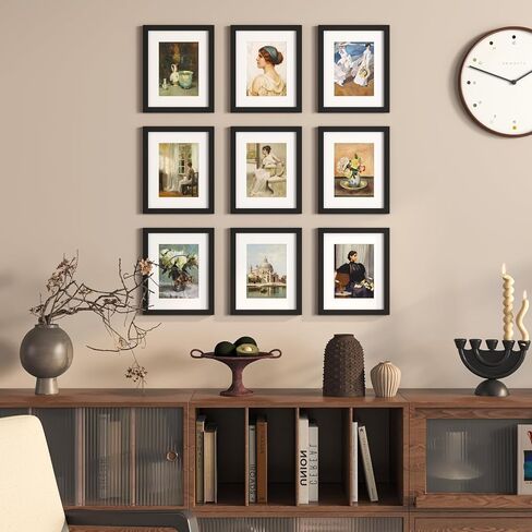 KINLINK 8x10 Picture Frame Set of 9, Wooden 10x8 Photo Frames with Plexiglass for 5x7 Pictures with Mat or 8x10 Without Mat, Art Collage for Wall Gallery and Tabletop Display, 8 x 10 Frame Black in Kuwait
