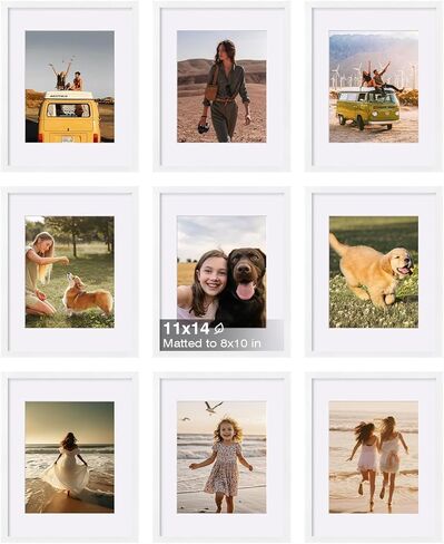 مجموعة إطارات صور KINLINK مقاس 8 × 10 مكونة من 9، إطارات صور خشبية مقاس 10 × 8 مع زجاج شبكي للصور مقاس 5 × 7 مع حصيرة أو 8 × 10 بدون حصيرة، مجموعة فنية لمعرض الحائط وعرض الطاولة، إطار أسود مقاس 8 × 10 in Kuwait