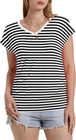Wiholl Womens Summer Tops Dary Disy Cap Cap Sleeve T for Women v Neck Ruched Tops Basic Tank Strendy in Kuwait