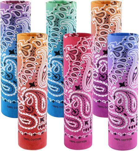 6 Pack 100% Cotton Bandana Paisley Bandanas Head Ccarf Headband Neckerchief Scarf Handkerchief for Women Men in Kuwait