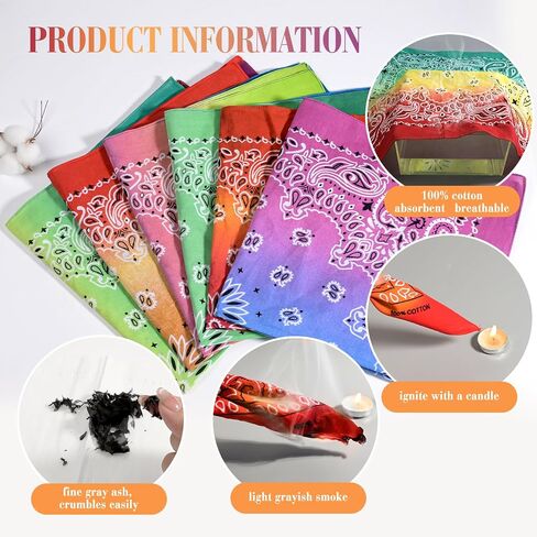 6 Pack 100% Cotton Bandana Paisley Bandanas Head Ccarf Headband Neckerchief Scarf Handkerchief for Women Men in Kuwait