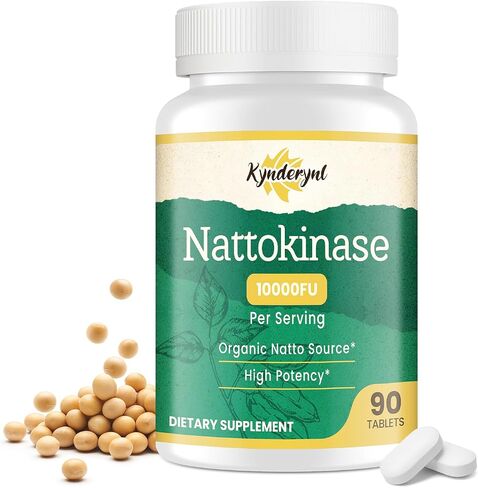مكمل Nattokinase 10000FU - إنزيم الناتو العضوي 500 مجم لصحة الدورة الدموية، أقراص مغلفة معويًا تساعد على الهضم والمساعدة على الامتصاص، نباتي، 90 قرصًا (إمداد لمدة 90 يومًا) in Kuwait