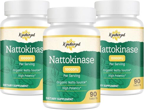 مكمل Nattokinase 10000FU - إنزيم الناتو العضوي 500 مجم لصحة الدورة الدموية، أقراص مغلفة معويًا تساعد على الهضم والمساعدة على الامتصاص، نباتي، 90 قرصًا (إمداد لمدة 90 يومًا) in Kuwait