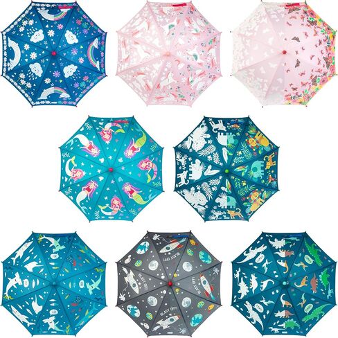 Stephen Joseph Kids' Color Changing Wet Dry Umbrella, Water reacting, Pinch Free Umbrellas for Rain Children's Umbrella, ZOO, 23" X28 in Kuwait