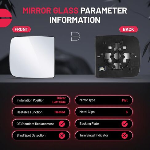 BDFHYK Driver Left Side Heated Mirror Glass Compatible with Dodge Ram 1500 2500 3500 Side View Exterior Mirror with Backing Plate, Replaces 68067727AA CH1324127 (Left) in Saudi Arabia