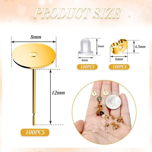 TOAOB 300pcs Stainless Steel Earring Posts 4mm Earring Post Flat Pad Blanks Earring Studs with Butterfly and Rubber Earring Backs for Jewelry Making Supplies Earring Findings in Saudi Arabia