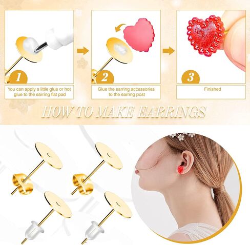 TOAOB 300pcs Stainless Steel Earring Posts 4mm Earring Post Flat Pad Blanks Earring Studs with Butterfly and Rubber Earring Backs for Jewelry Making Supplies Earring Findings in Saudi Arabia