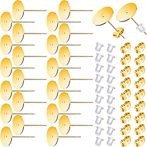 TOAOB 300pcs Stainless Steel Earring Posts 4mm Earring Post Flat Pad Blanks Earring Studs with Butterfly and Rubber Earring Backs for Jewelry Making Supplies Earring Findings in Saudi Arabia