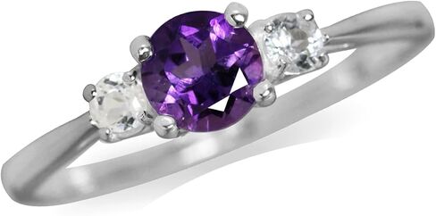Silvershake Petite Round Shape Gemstone White Gold Plated or Yellow Gold Plated 925 Sterling Silver Promise Ring Jewelry for Women or Teens in Saudi Arabia