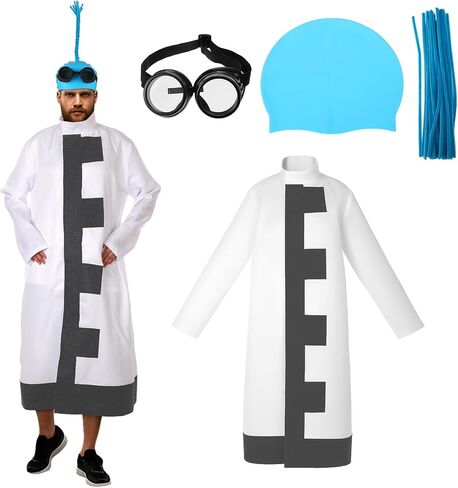 Geyoga 103 Pcs Mad Scientist Halloween Costume for Adults with Lab Coat, Swimming Hat, Goggles and Twist Stick, Science Expert Halloween Costume and Accessories for Cosplay Party in Saudi Arabia