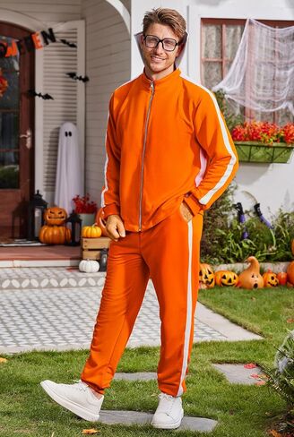Arvilhill 3 Pcs Men's Inventor Villain Costume Halloween Party Adult Orange Sports Suit With Pants Glasses (S-3XL) in Saudi Arabia