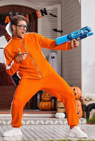 Arvilhill 3 Pcs Men's Inventor Villain Costume Halloween Party Adult Orange Sports Suit With Pants Glasses (S-3XL) in Saudi Arabia
