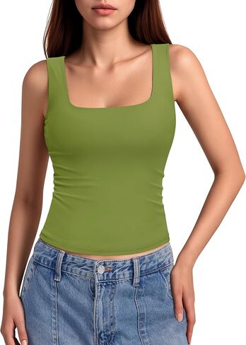 YUCOLEN Womens Square Neck Tank Tops Double Lined Sleeveless Basic Camisole Tops for Women 2025 in Kuwait
