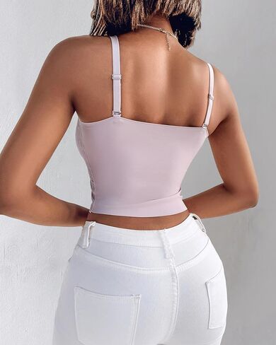CHICME Padded Lace Bralette for Women Crop Tops Spaghetti Strap V Neck Tank Top Slim Fit Camisole in Saudi Arabia