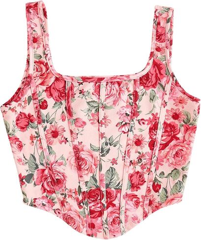 SHENHE Women's Floral Croset Top Square Neck Vintage Renaissance Summer Going Out Bustier Crop Tops in Saudi Arabia
