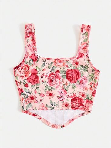 SHENHE Women's Floral Croset Top Square Neck Vintage Renaissance Summer Going Out Bustier Crop Tops in Saudi Arabia