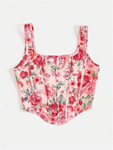 SHENHE Women's Floral Croset Top Square Neck Vintage Renaissance Summer Going Out Bustier Crop Tops in Saudi Arabia