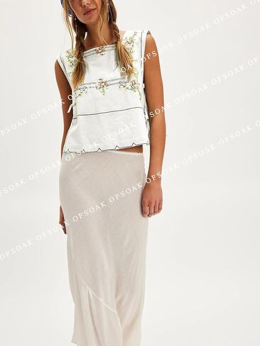 Womens Side Tie Tank Tops Summer Floral Embroidered Sleeveless Square Neck Boho Babydoll Casual Camisole Shirt in Kuwait
