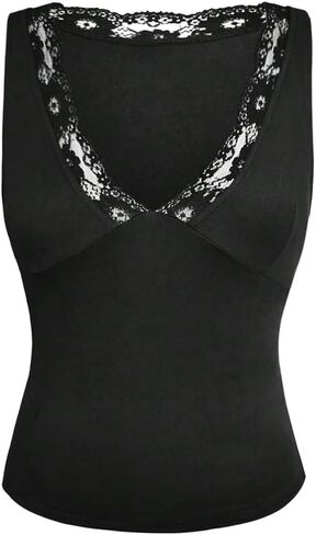SweatyRocks Women's Lace Camisole Tank Tops Deep V Neck Sleeveless Fitted Going Out Crop Top in Saudi Arabia