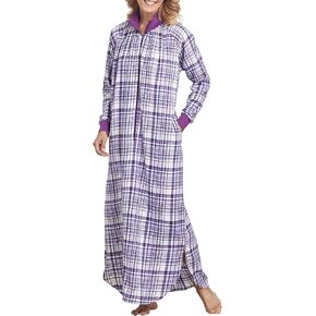 AmeriMark مريح من الفانيلا MuuMuu بسحاب أمامي - فستان نسائي دافئ طويل الأكمام - ثوب نوم للاسترخاء والاسترخاء in Kuwait