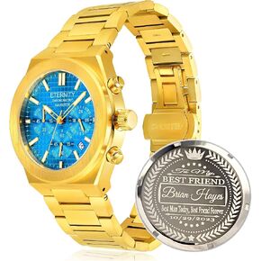 Men's Personalized Watch, Back Cover engeraving, Battery Quartz Movement, Luminous and Adjustable, Stainless Steel. in Saudi Arabia